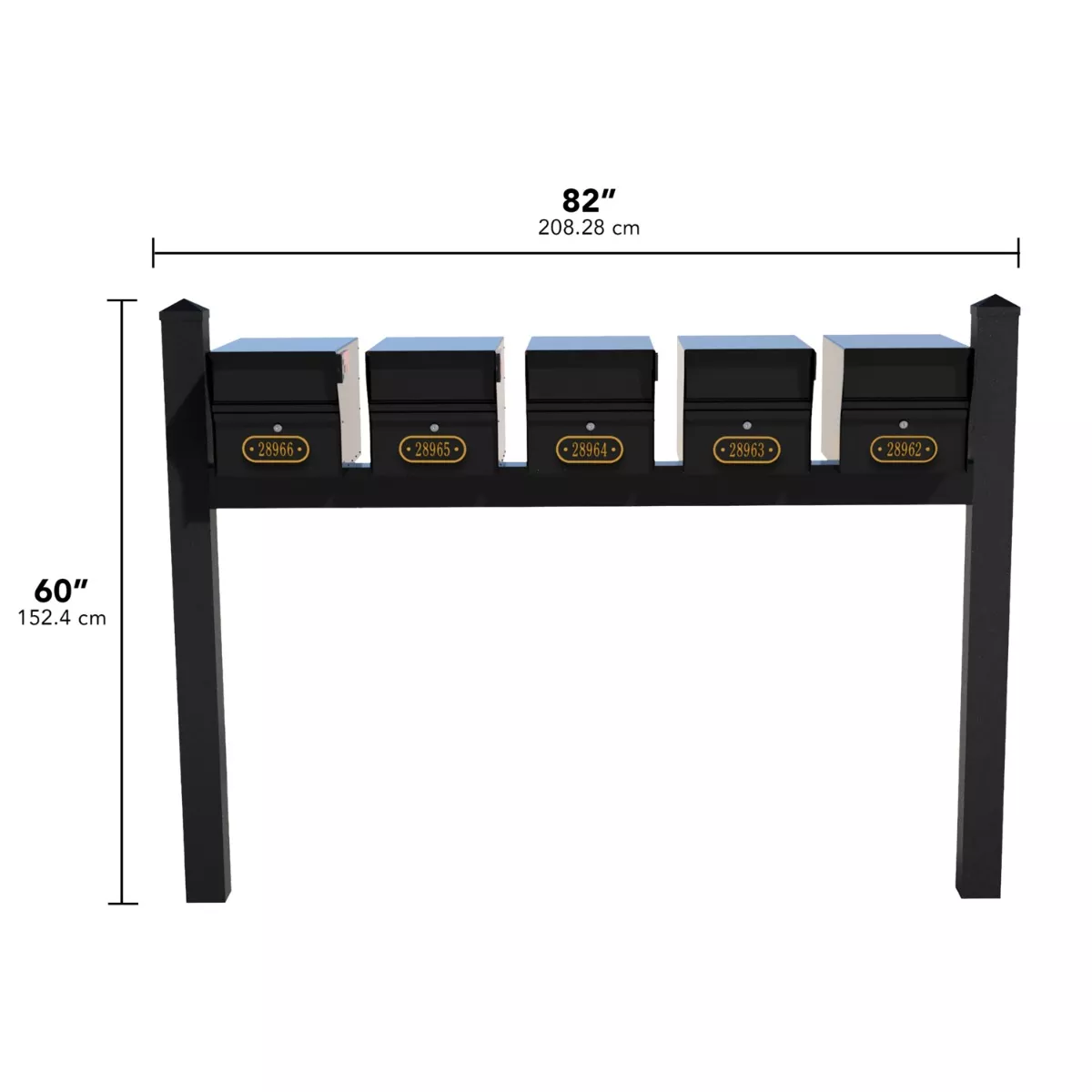 Whitehall Quint Mount MailVault Mailbox Rack with Pyramid Caps (5 Mailboxes, Quint Mount Rack with MailVault Hardware) - thumbnail 3