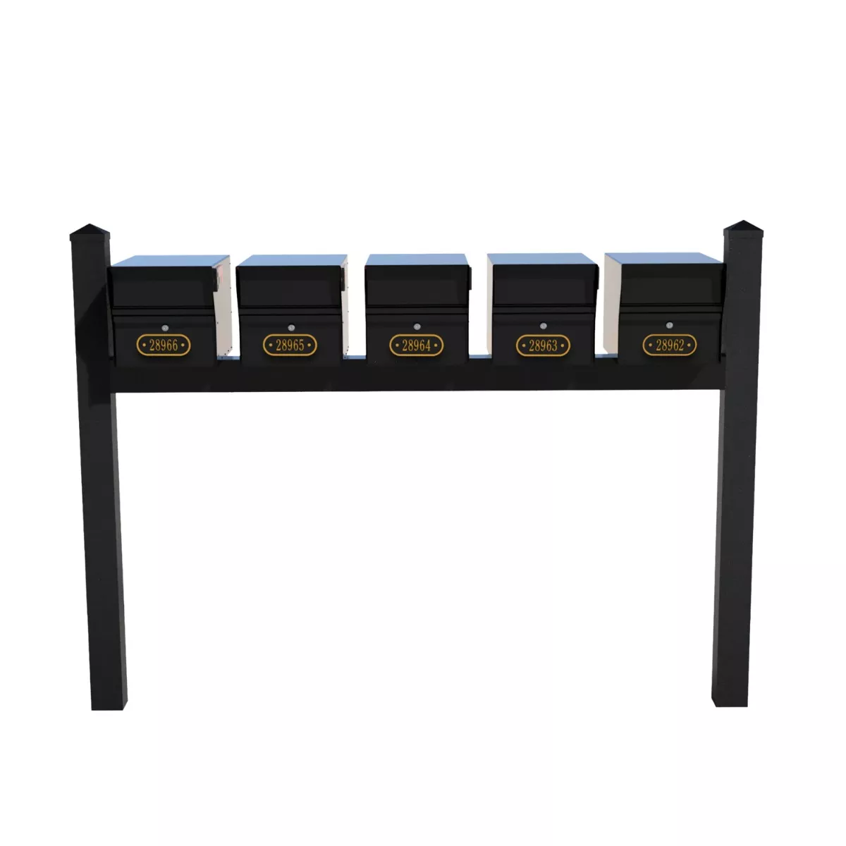 Whitehall Quint Mount MailVault Mailbox Rack with Pyramid Caps (5 Mailboxes, Quint Mount Rack with MailVault Hardware) - thumbnail 4
