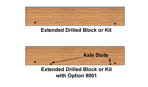 Pinewood Derby Block/Kit Option 9001 – Ext holes with Std Slots