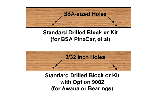 Pinewood Derby Block/Kit Option 9002 – 3/32 inch Axle Holes