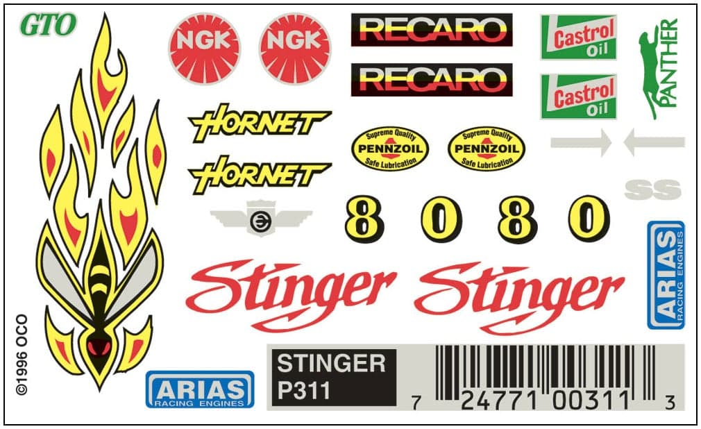 Stinger PineCar® Dry Transfer Decals