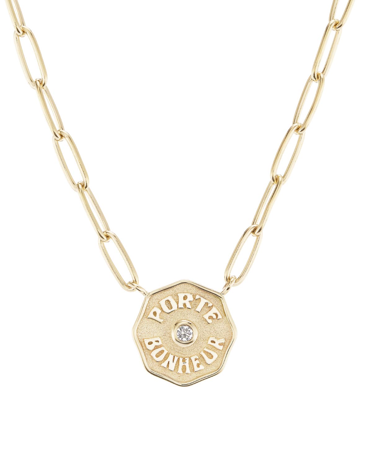 Petite PB Charm Necklace in Raised Gold &amp; White Diamond