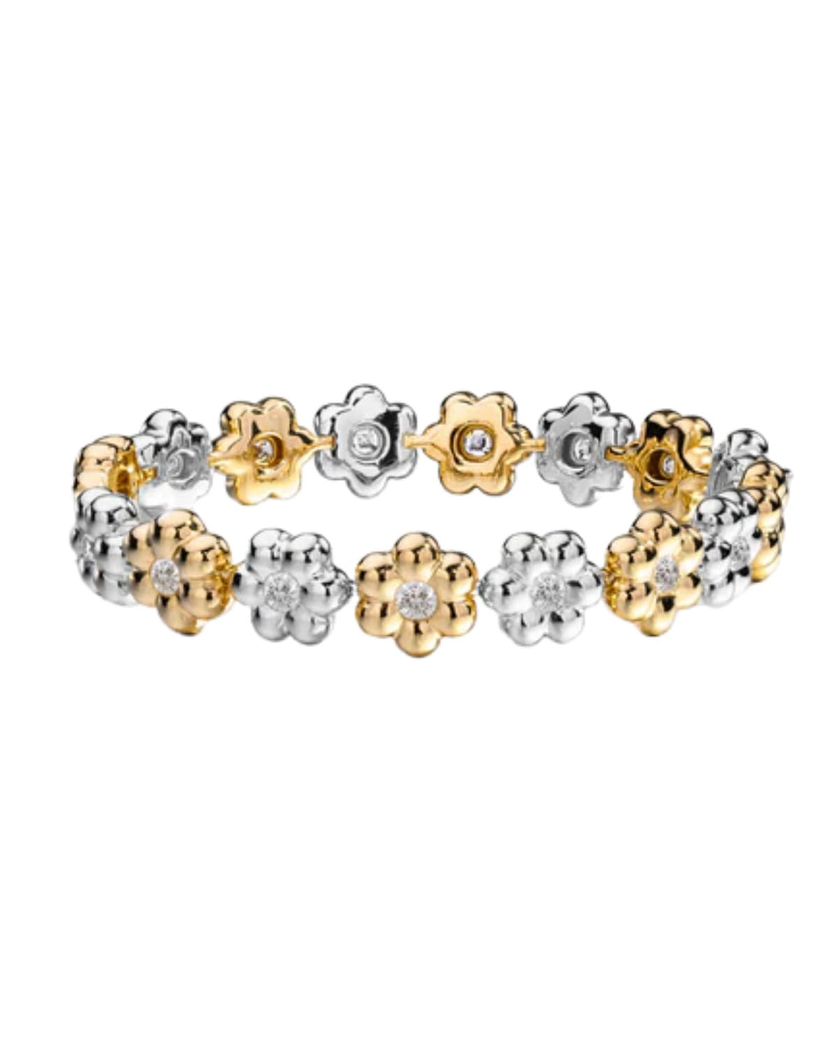 Diamond Flower Puff Bracelet 18K Yellow Gold &amp; Platinum