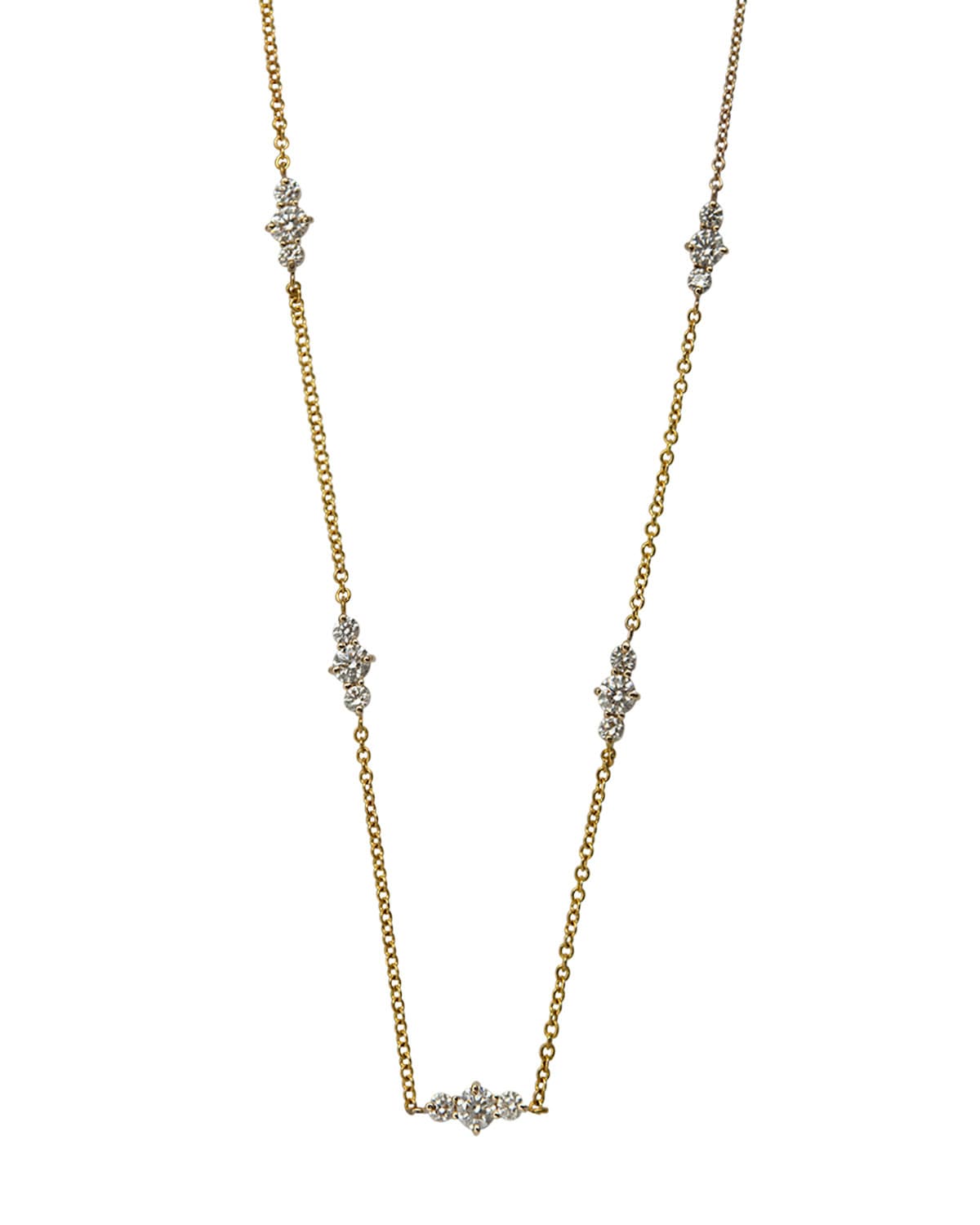 Ava Three Stone Multi Station Necklace 18″ in 14K Yellow Gold