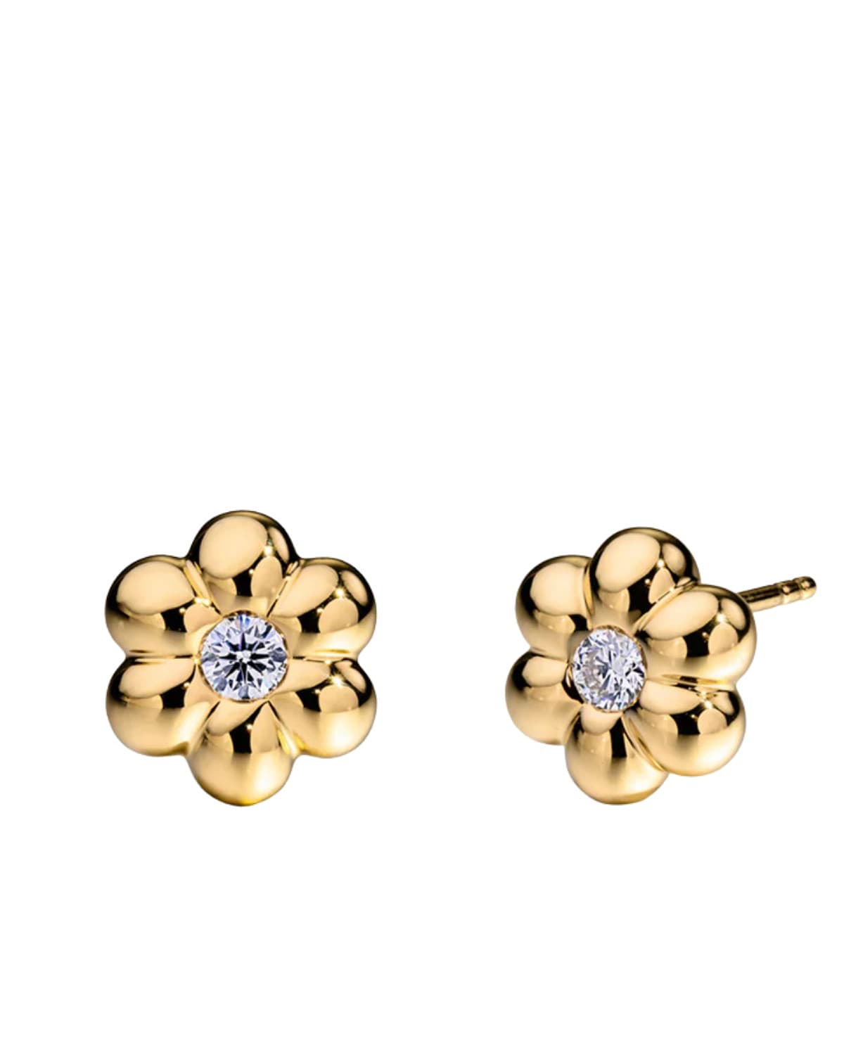 Mini Diamond Flower Puff Studs 18K Yellow Gold