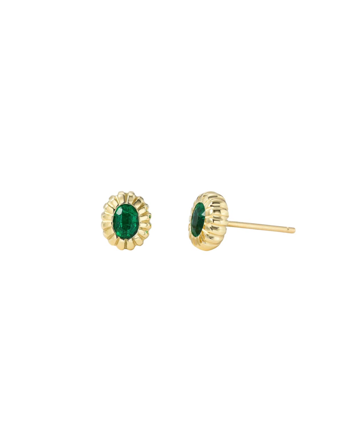 Heirloom Bezel Studs- 0.48ct Oval Emeralds