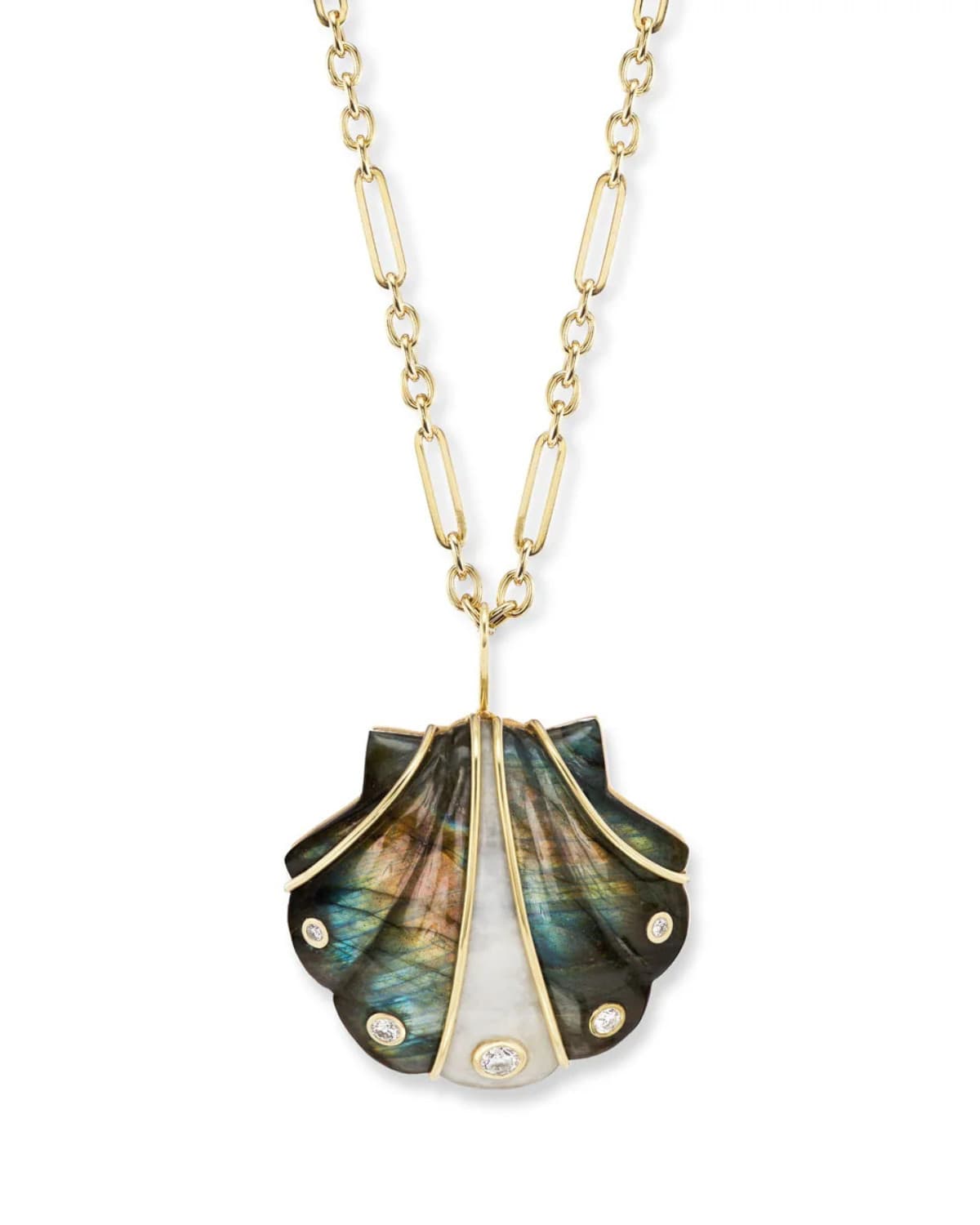 Large Stone Shell Pendant with Labradorite &amp; Moonstone