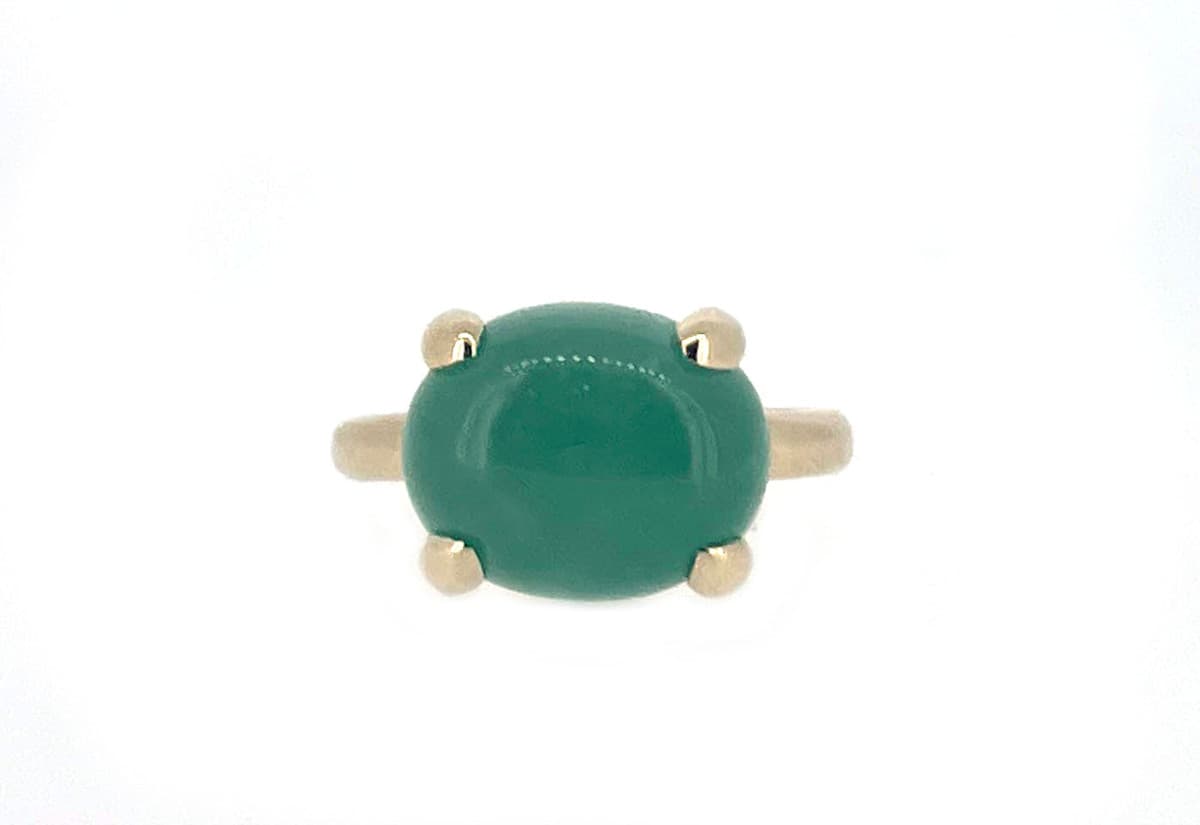 Oversized Cabochon Ring In Emerald  14K Yellow Gold – Size 6