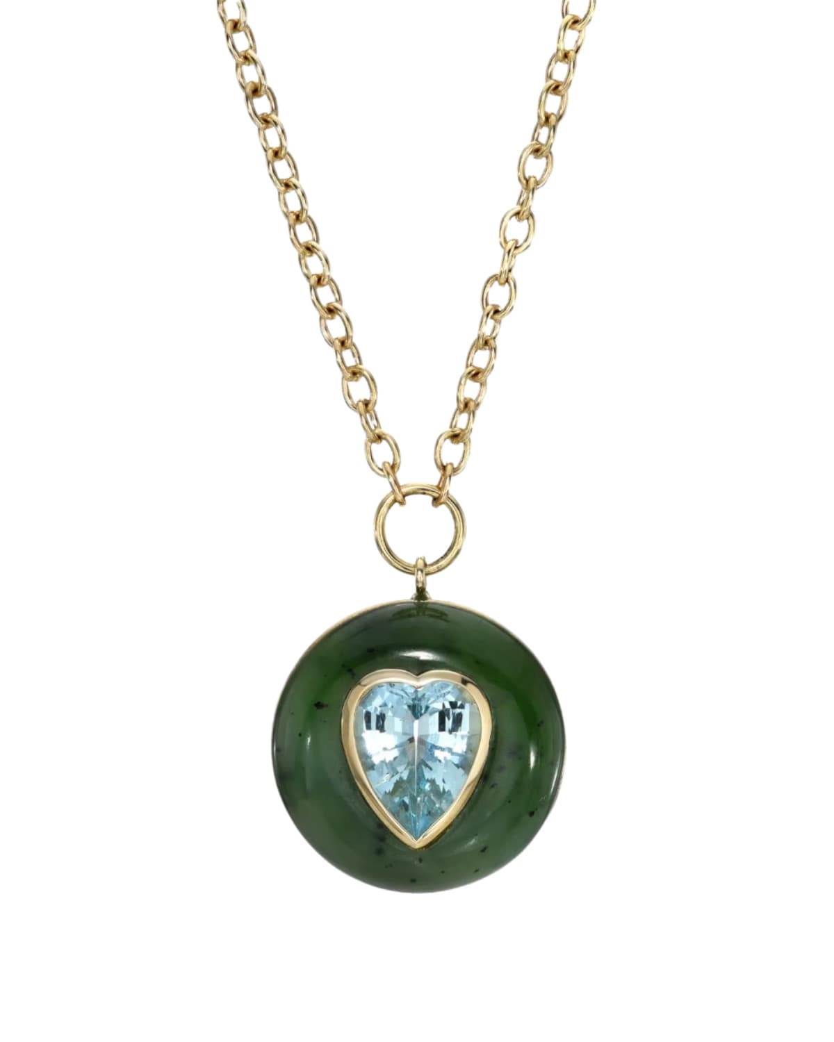 4.01ct Heart Aquamarine in Hand Carved Nephrite Jade Lollipop Pendant
