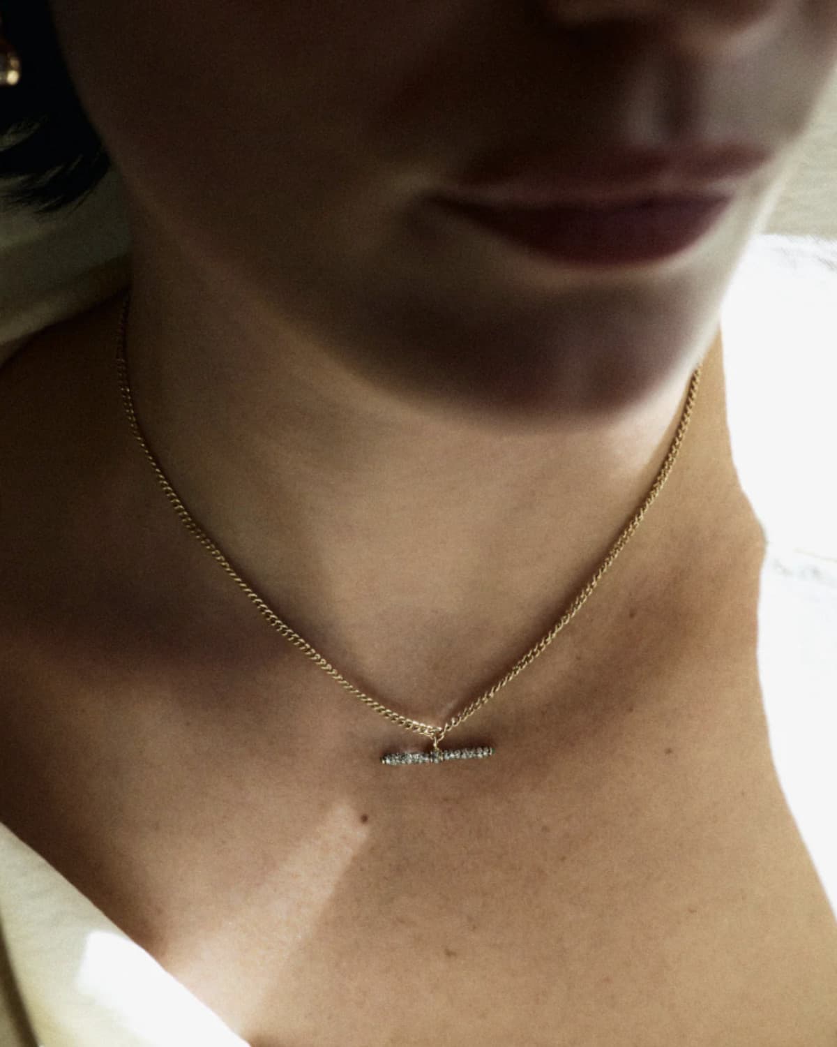 Tiny Diamond T-Bar Necklace - thumbnail 3
