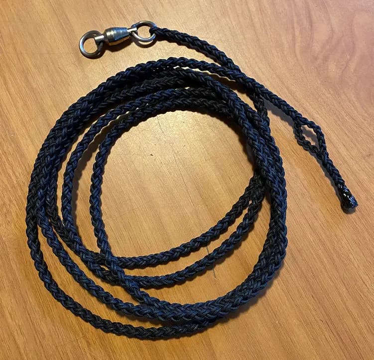 Weathering Leash eight feet long with large sampo swivel and loop on the other end for medium to large size birds