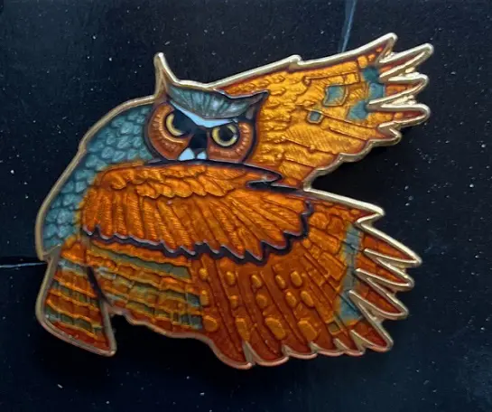 Enameled Raptor Pins, Great Horned Owl.