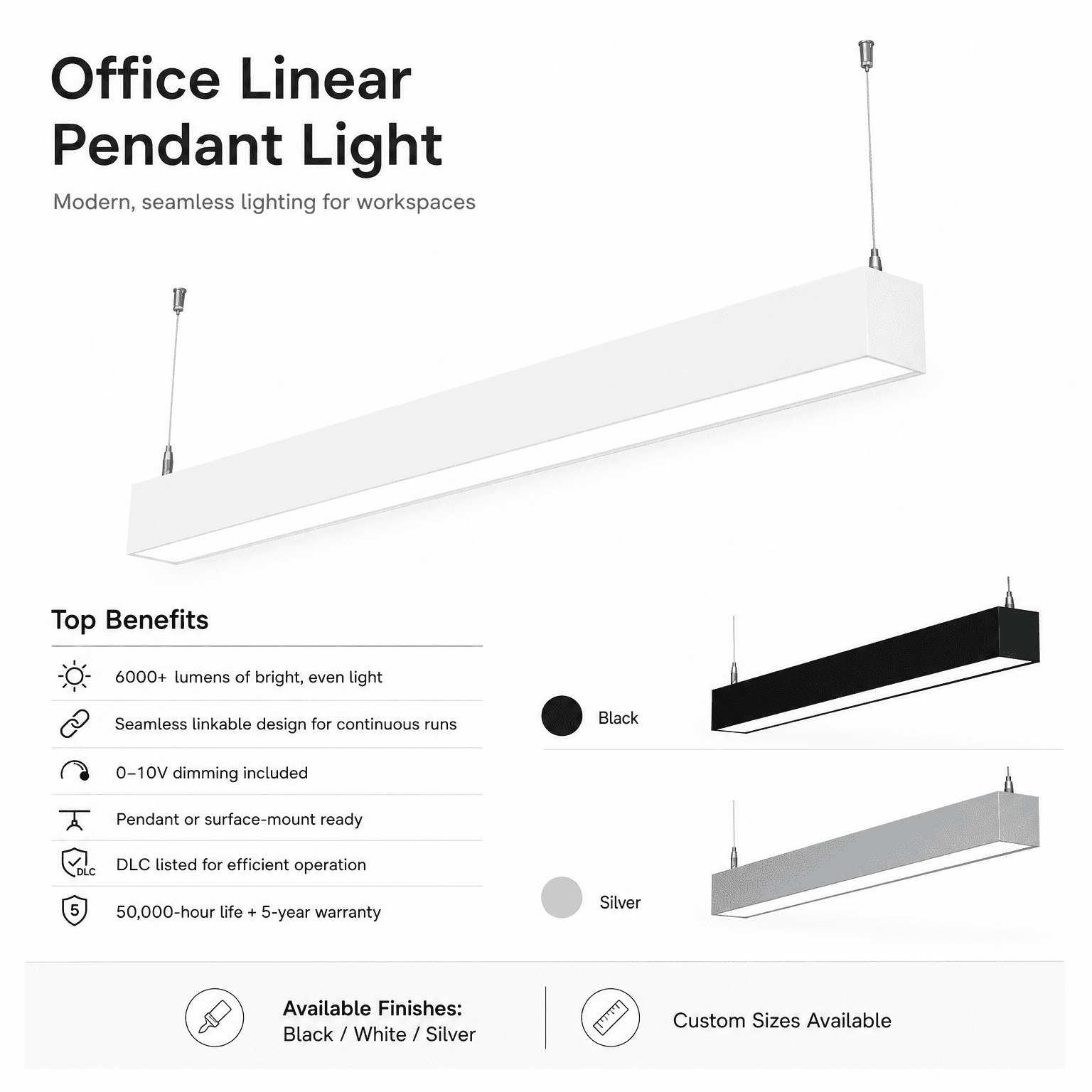 “Seamless” 4FT Linear Office LED Pendant Light - thumbnail 3