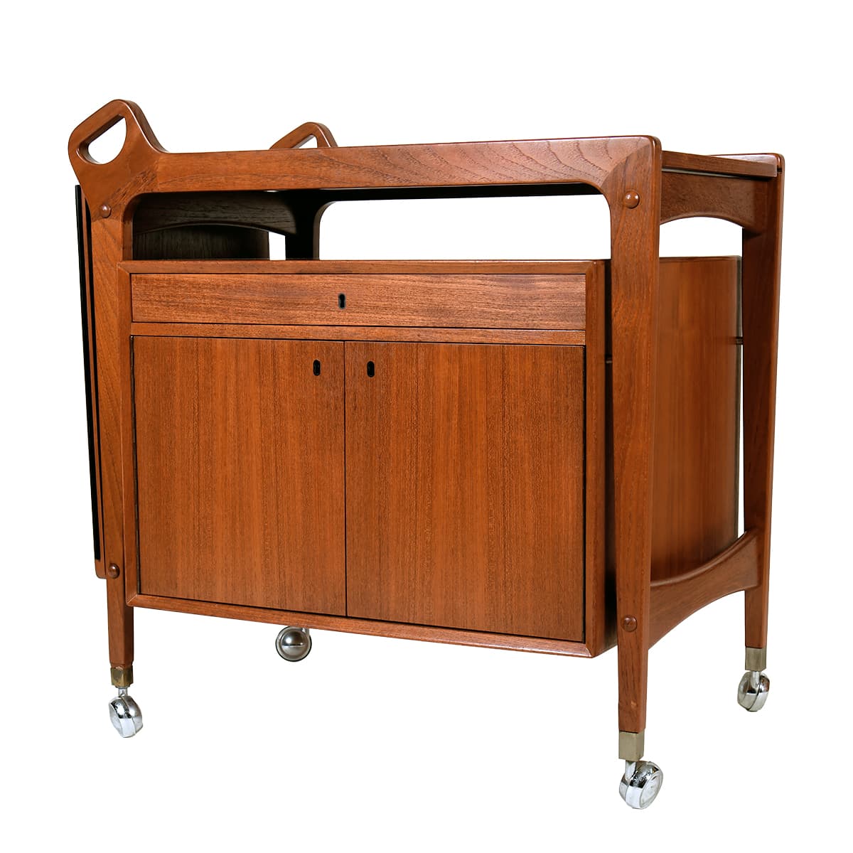 Locking ‘n’ Rolling Danish Modern Expandable Bar | Serving Cart in Teak - thumbnail 7