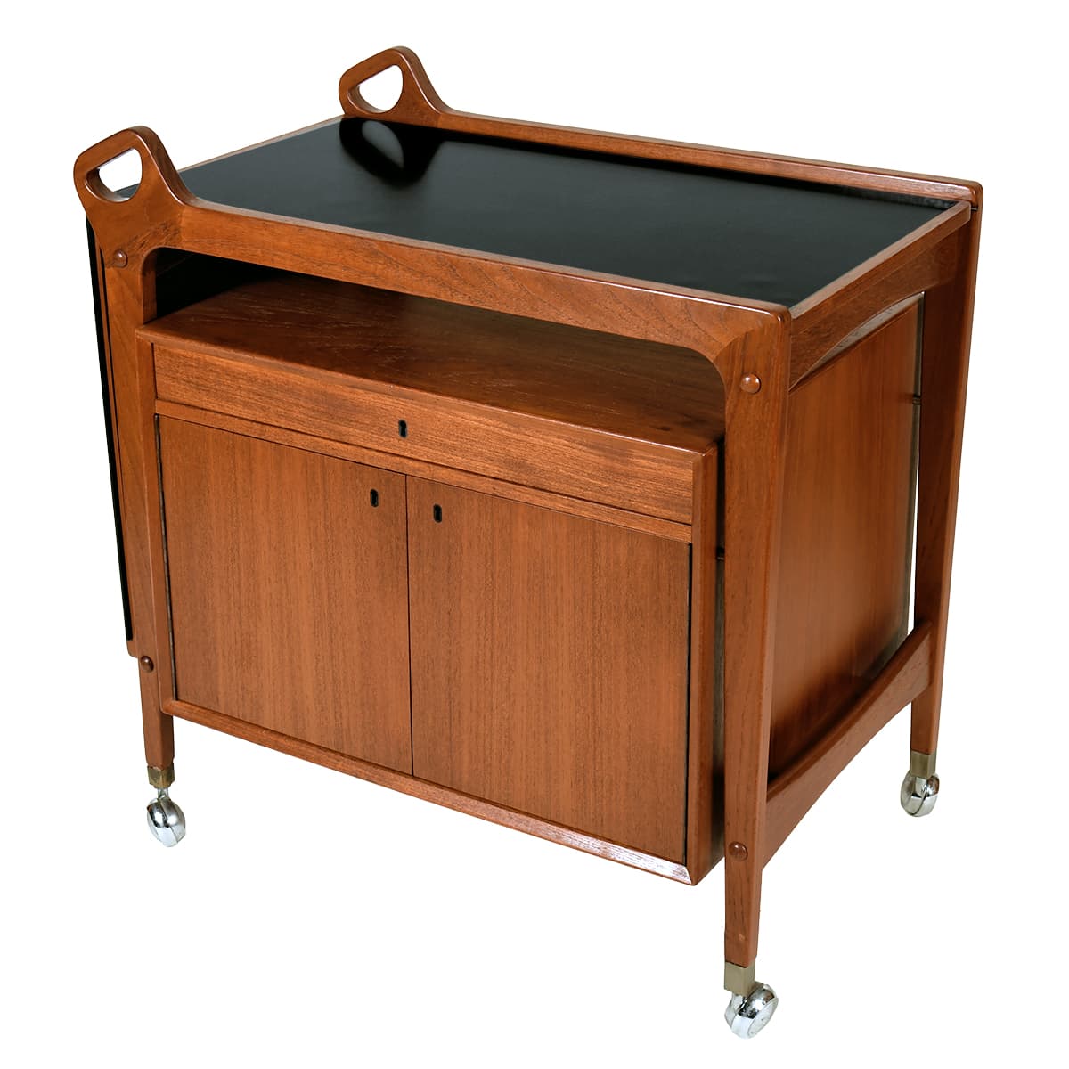 Locking ‘n’ Rolling Danish Modern Expandable Bar | Serving Cart in Teak - thumbnail 2