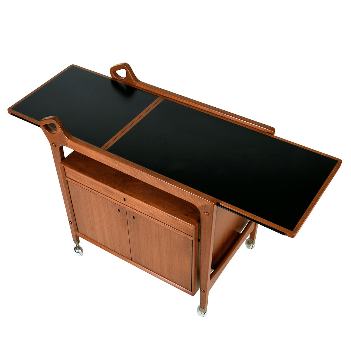 Locking ‘n’ Rolling Danish Modern Expandable Bar | Serving Cart in Teak - thumbnail 4