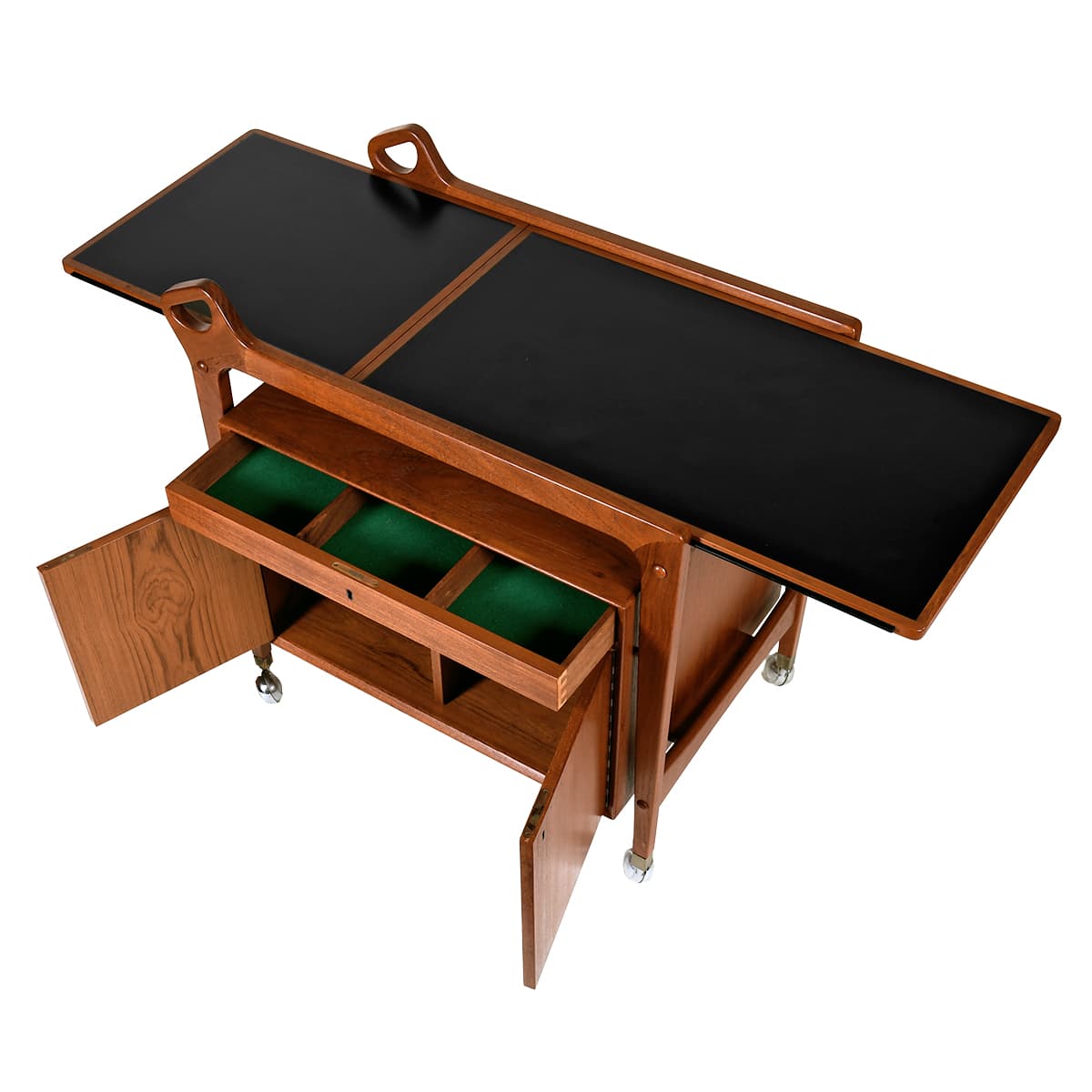 Locking ‘n’ Rolling Danish Modern Expandable Bar | Serving Cart in Teak - thumbnail 6