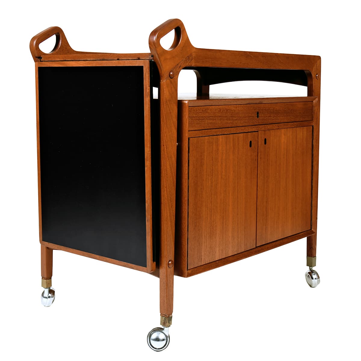 Locking ‘n’ Rolling Danish Modern Expandable Bar | Serving Cart in Teak - thumbnail 3