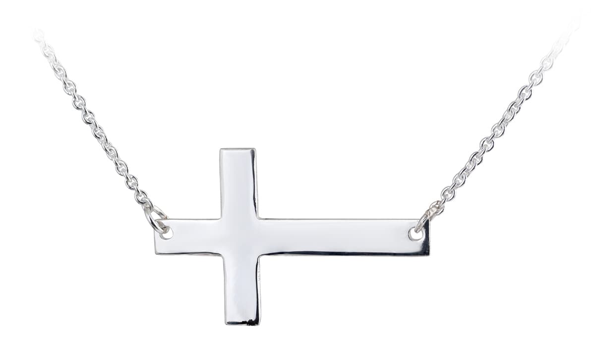 Sideways Cross Sterling Silver Engravable Necklace - thumbnail 2