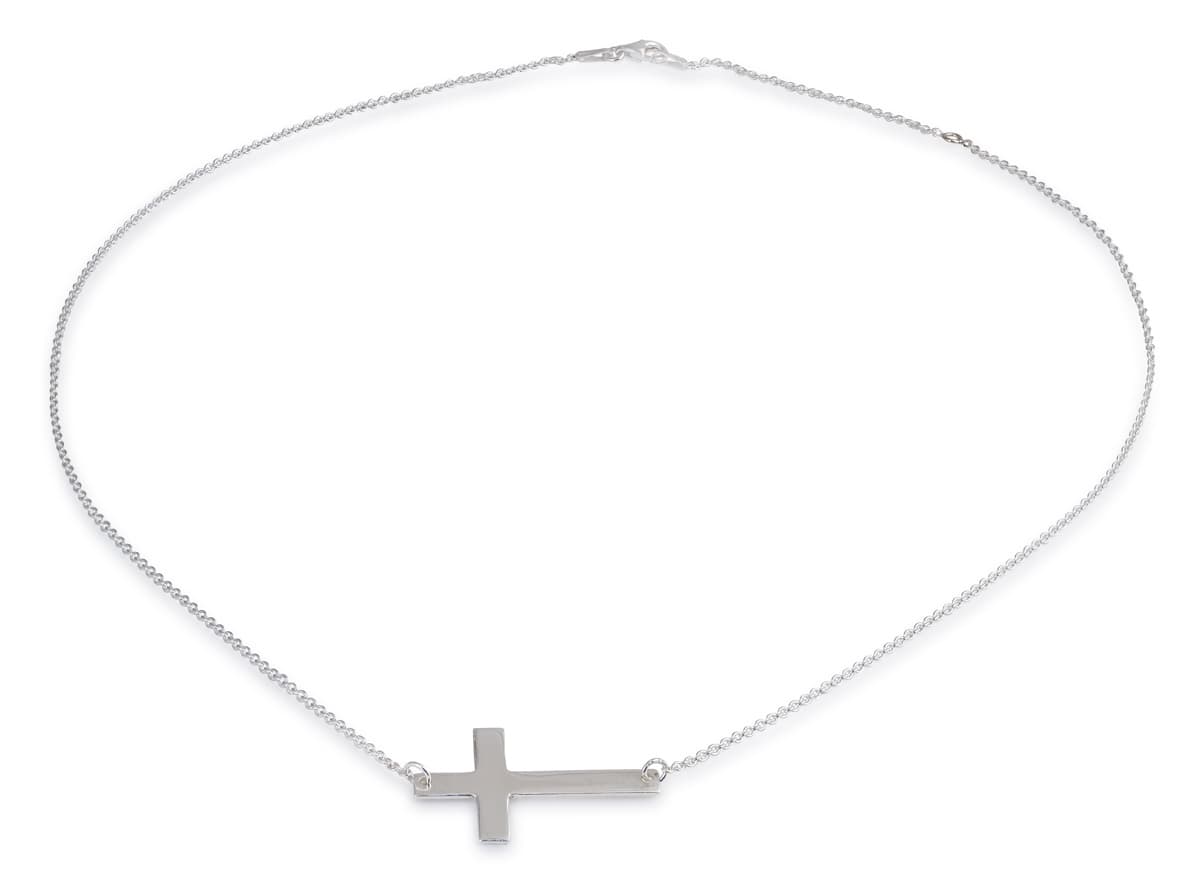 Sideways Cross Sterling Silver Engravable Necklace - thumbnail 4