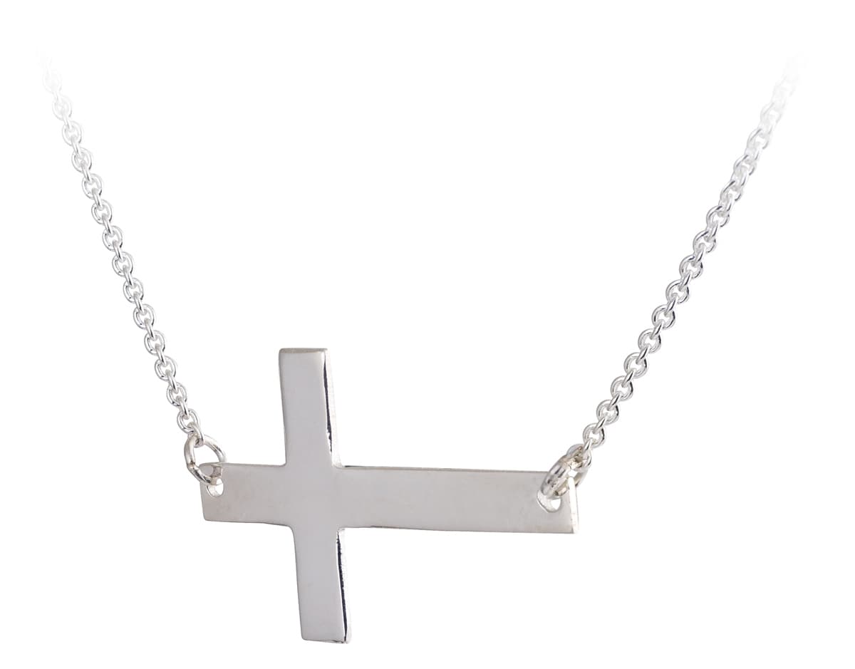 Sideways Cross Sterling Silver Engravable Necklace - thumbnail 3