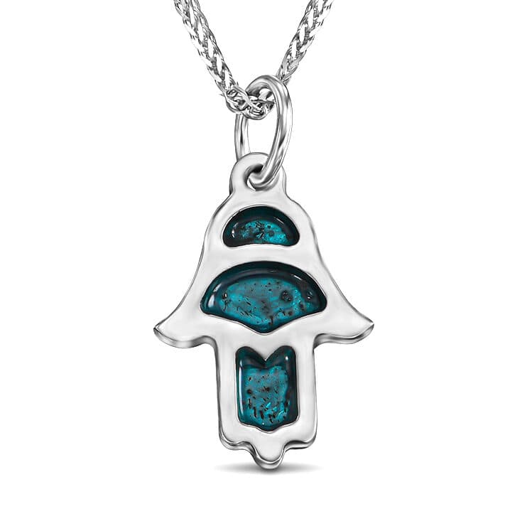 Small Blue Enamel Hamsa Hand Pendant From 925 Silver - thumbnail 8