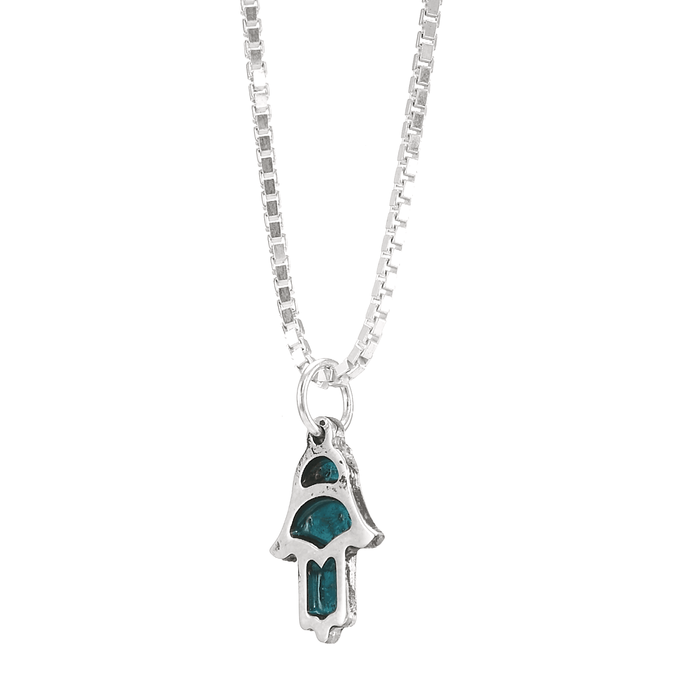Small Blue Enamel Hamsa Hand Pendant From 925 Silver - thumbnail 9