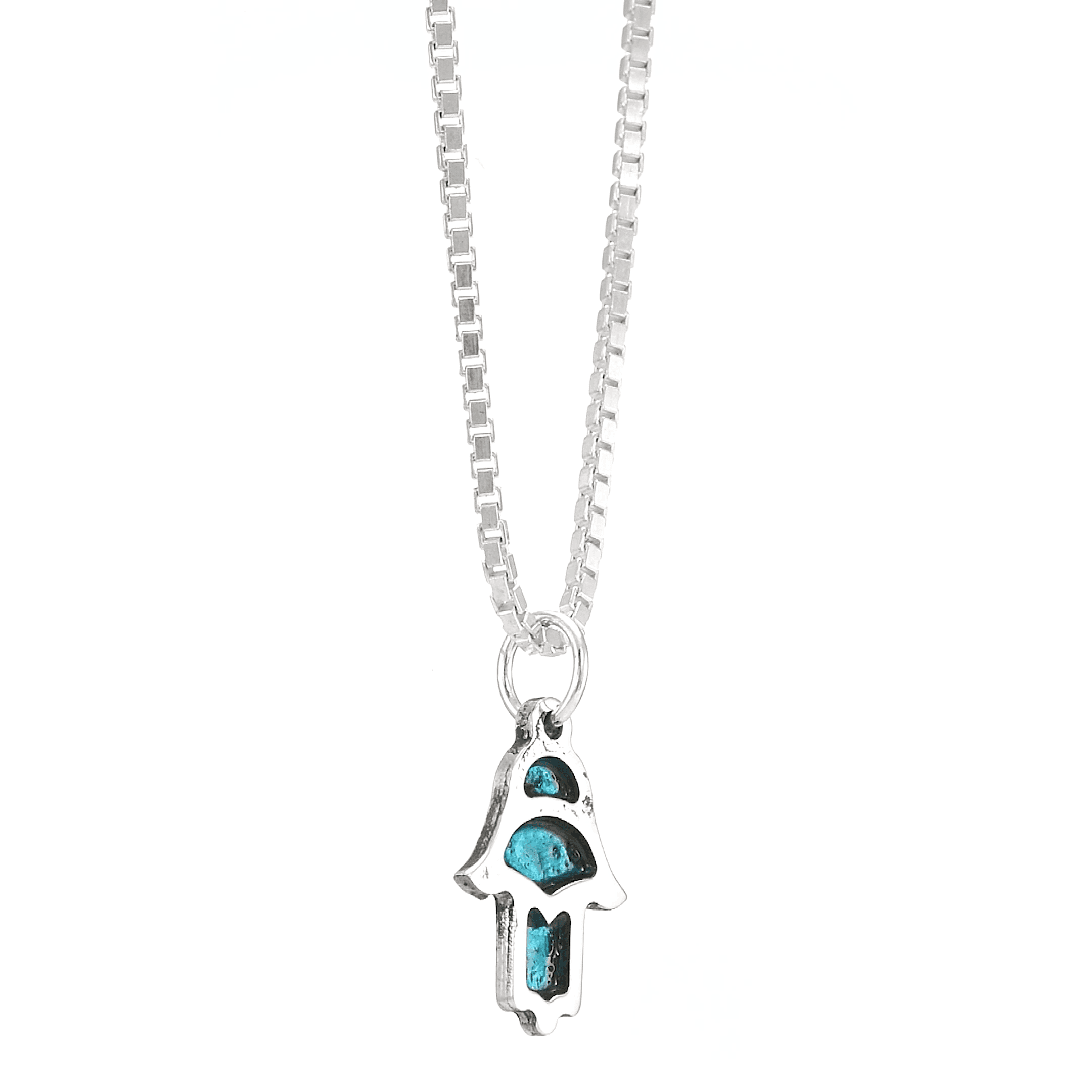 Small Blue Enamel Hamsa Hand Pendant From 925 Silver - thumbnail 7