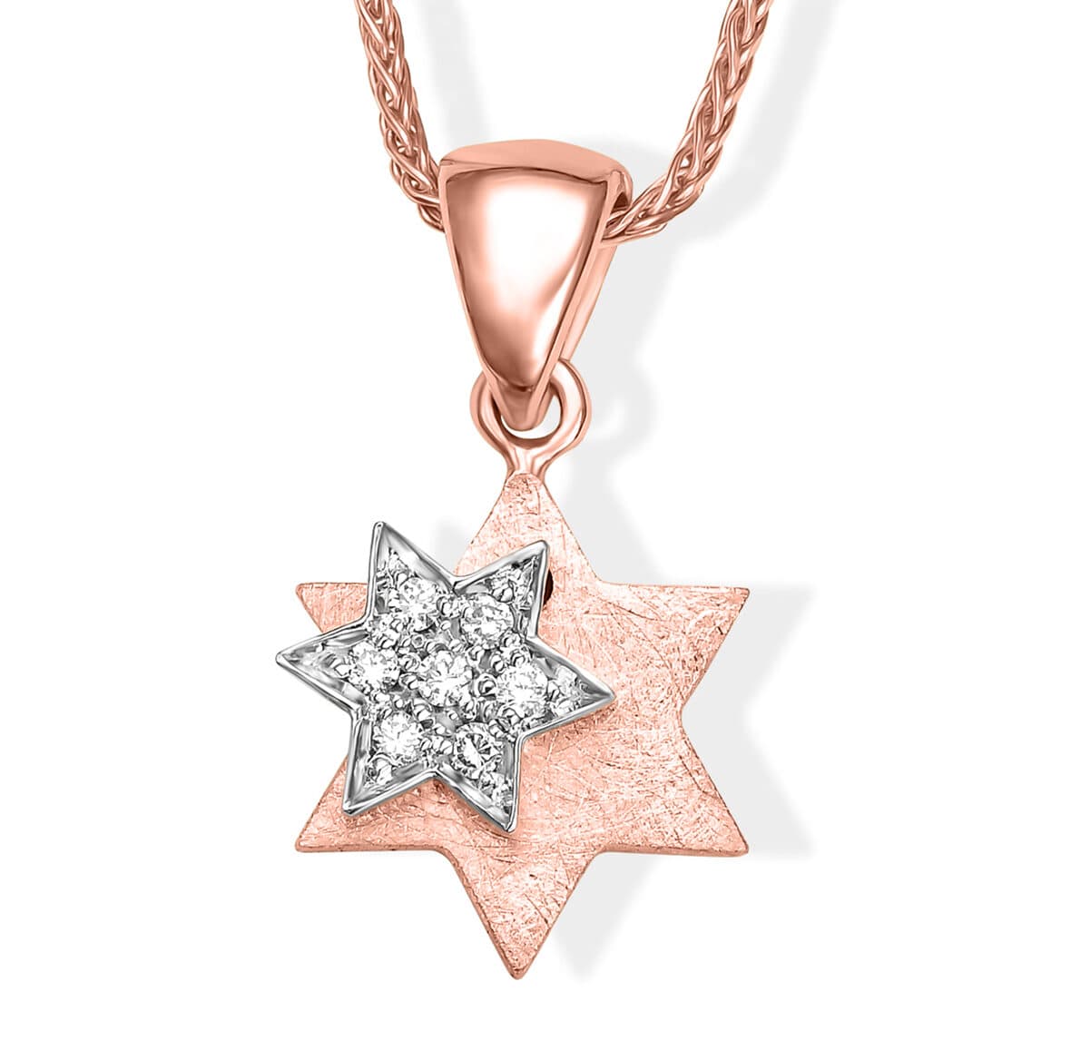 Tiny Double-Layer 14k Gold Magen David Necklace with Spinning Diamonds - thumbnail 3