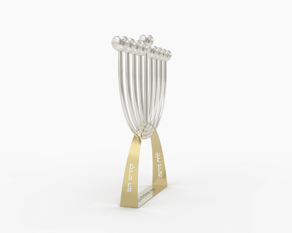 Modern Personalized Silver Menorah with Brass Half-Round Base - thumbnail 8