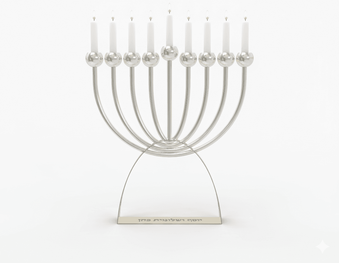 Modern Personalized Silver Menorah with Brass Half-Round Base - thumbnail 3