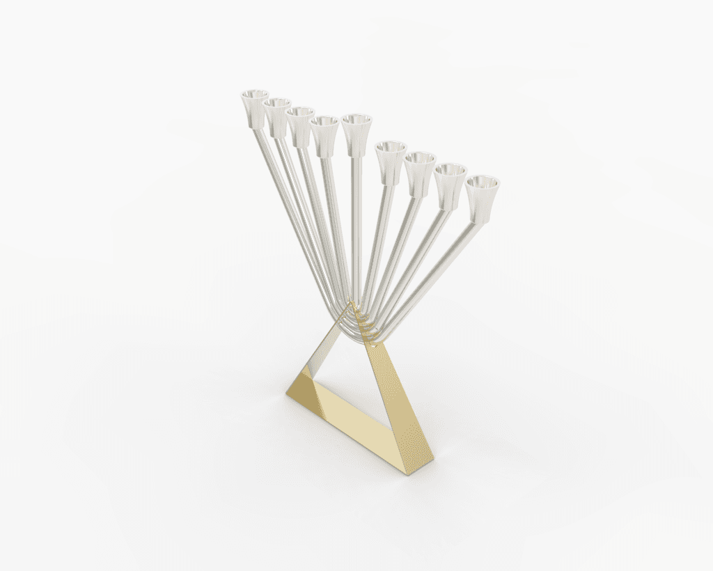 Modern Sterling Silver Chabad Menorah with Brass Triangle Base - thumbnail 4
