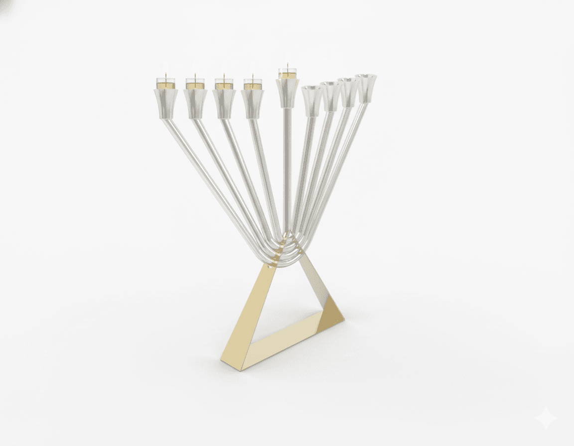 Modern Sterling Silver Chabad Menorah with Brass Triangle Base - thumbnail 3