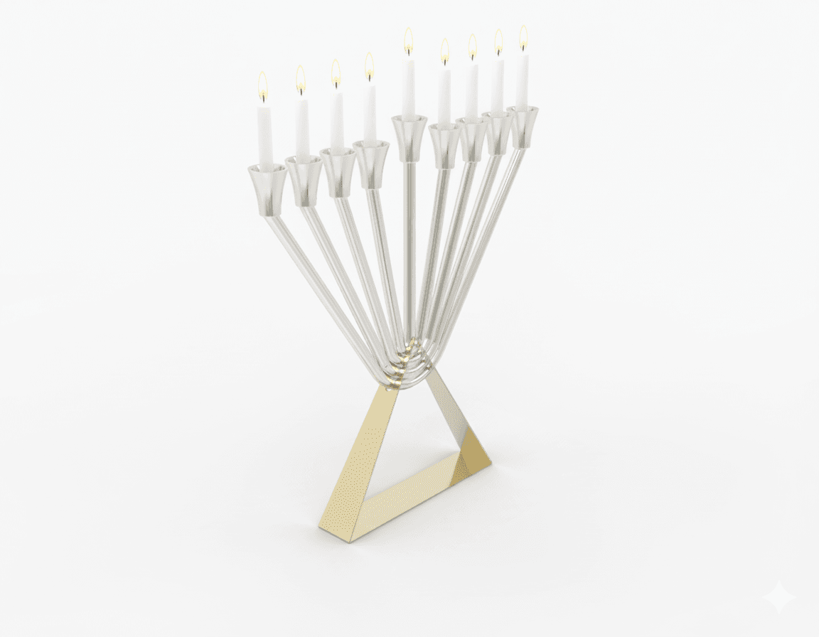 Modern Sterling Silver Chabad Menorah with Brass Triangle Base - thumbnail 10