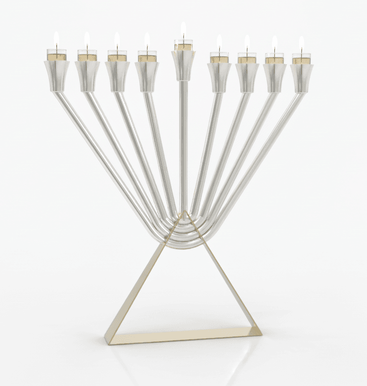 Modern Sterling Silver Chabad Menorah with Brass Triangle Base