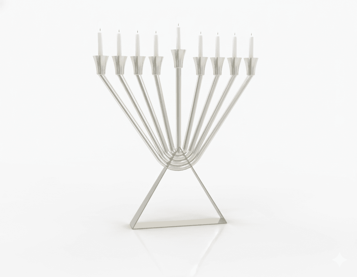 Modern Sterling Silver Chabad Menorah with Brass Triangle Base - thumbnail 2