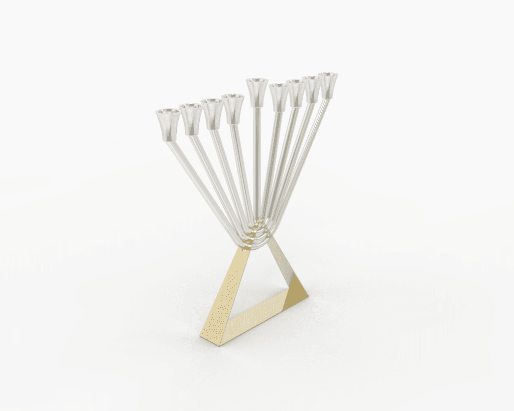 Modern Sterling Silver Chabad Menorah with Brass Triangle Base - thumbnail 7