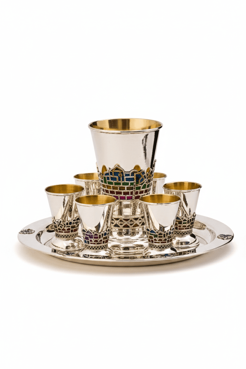 Jerusalem Design Silver Kiddush Cup Set with Tray - thumbnail 5