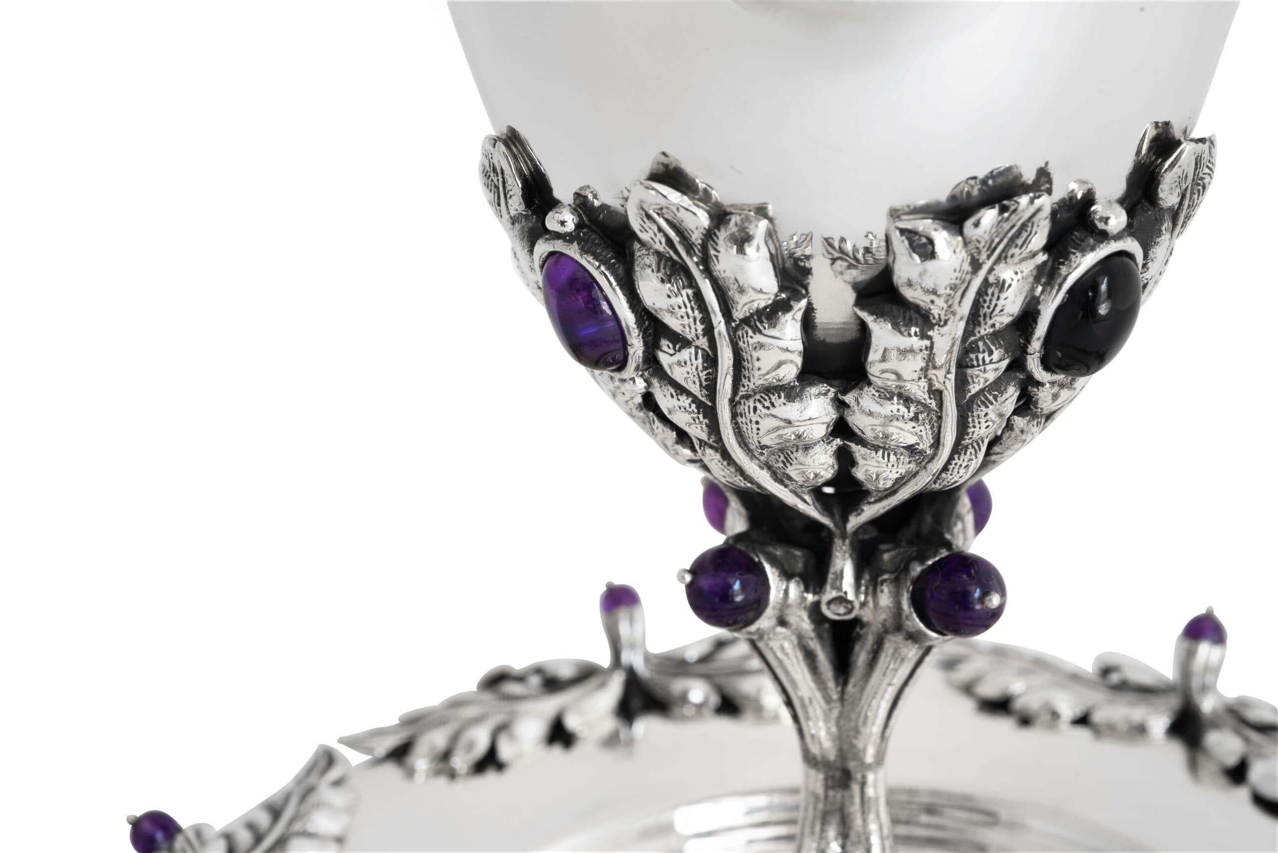 Huge Sterling Silver Gemstone Elijah Cup with Leaf Design - thumbnail 9