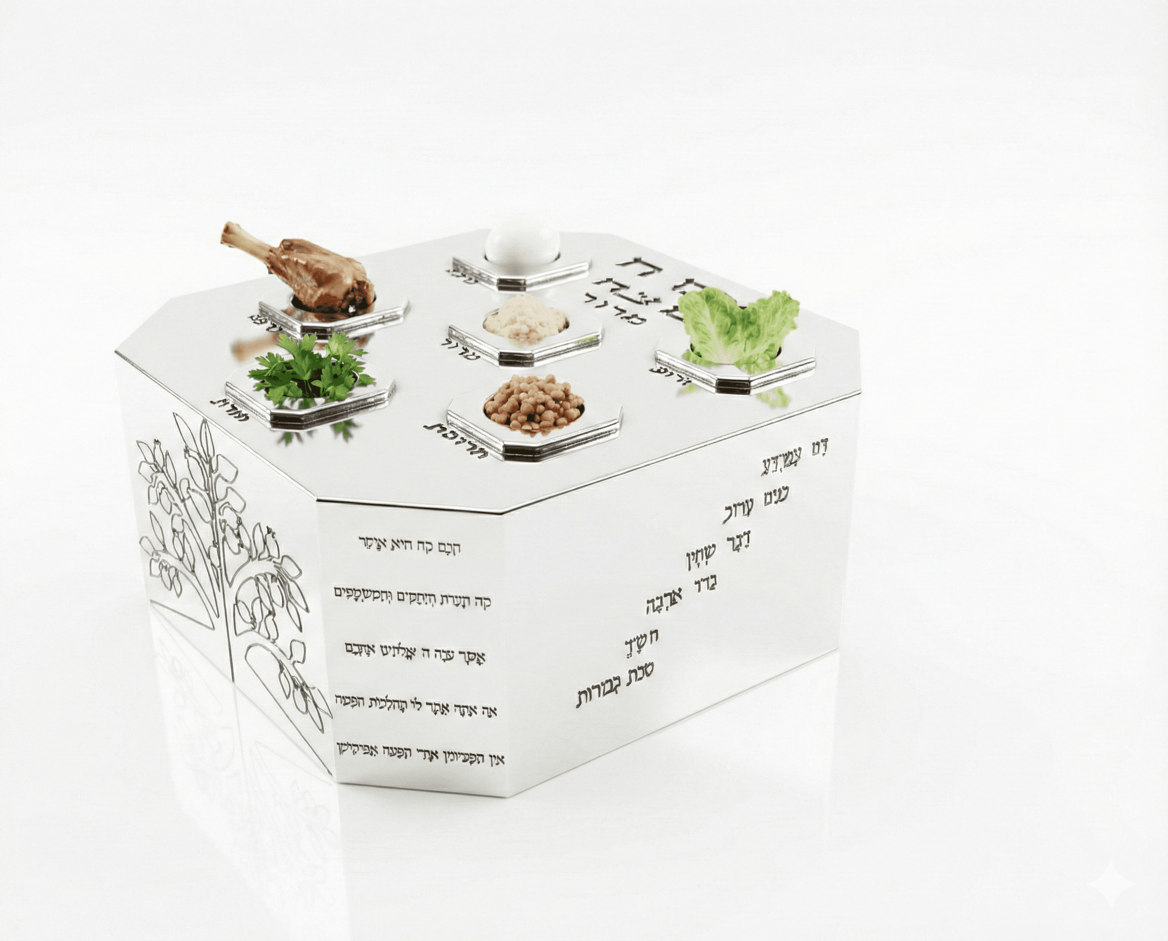 Modern Octagonal Sterling Silver Seder Plate with Three-Leveled - thumbnail 8