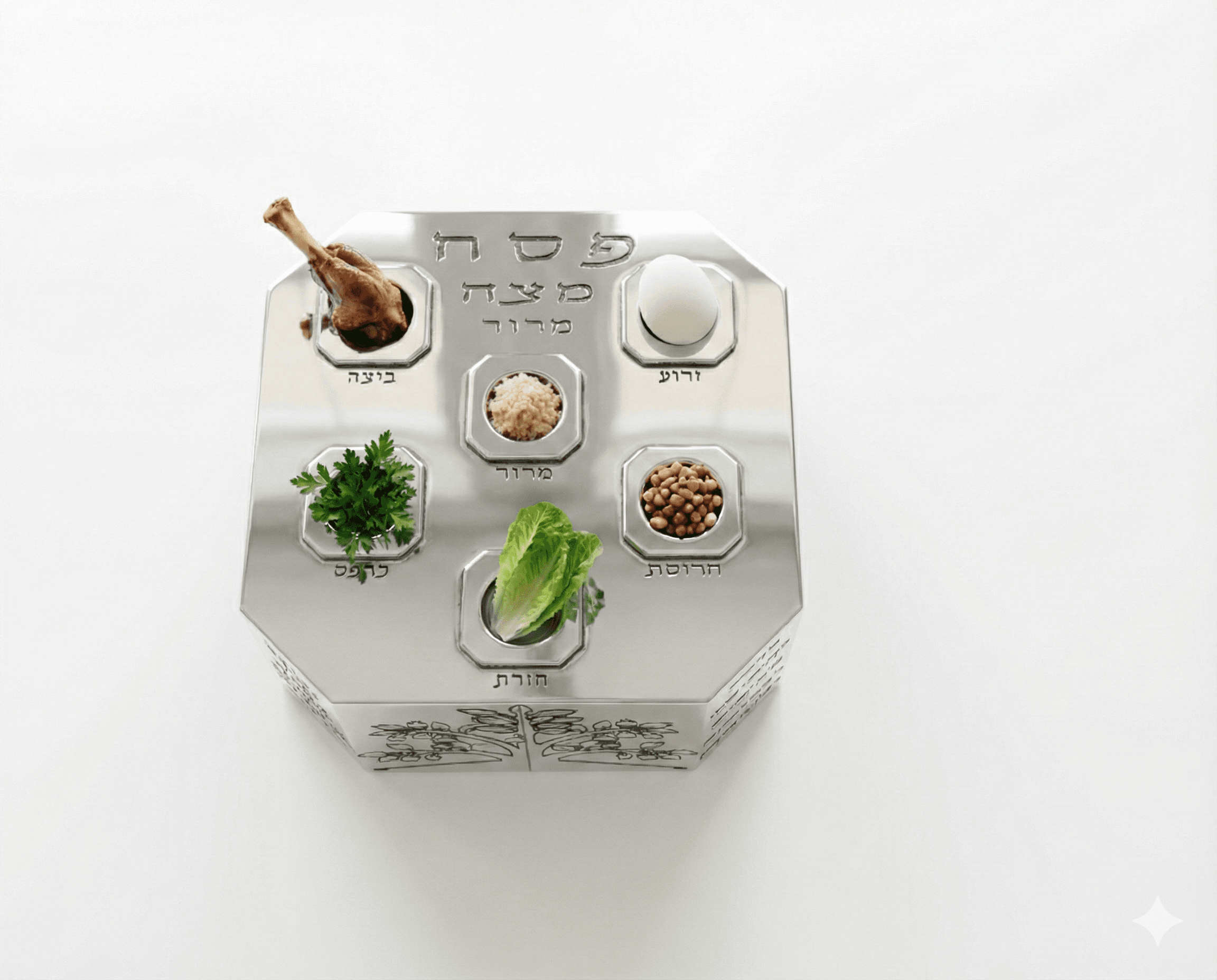 Modern Octagonal Sterling Silver Seder Plate with Three-Leveled - thumbnail 9