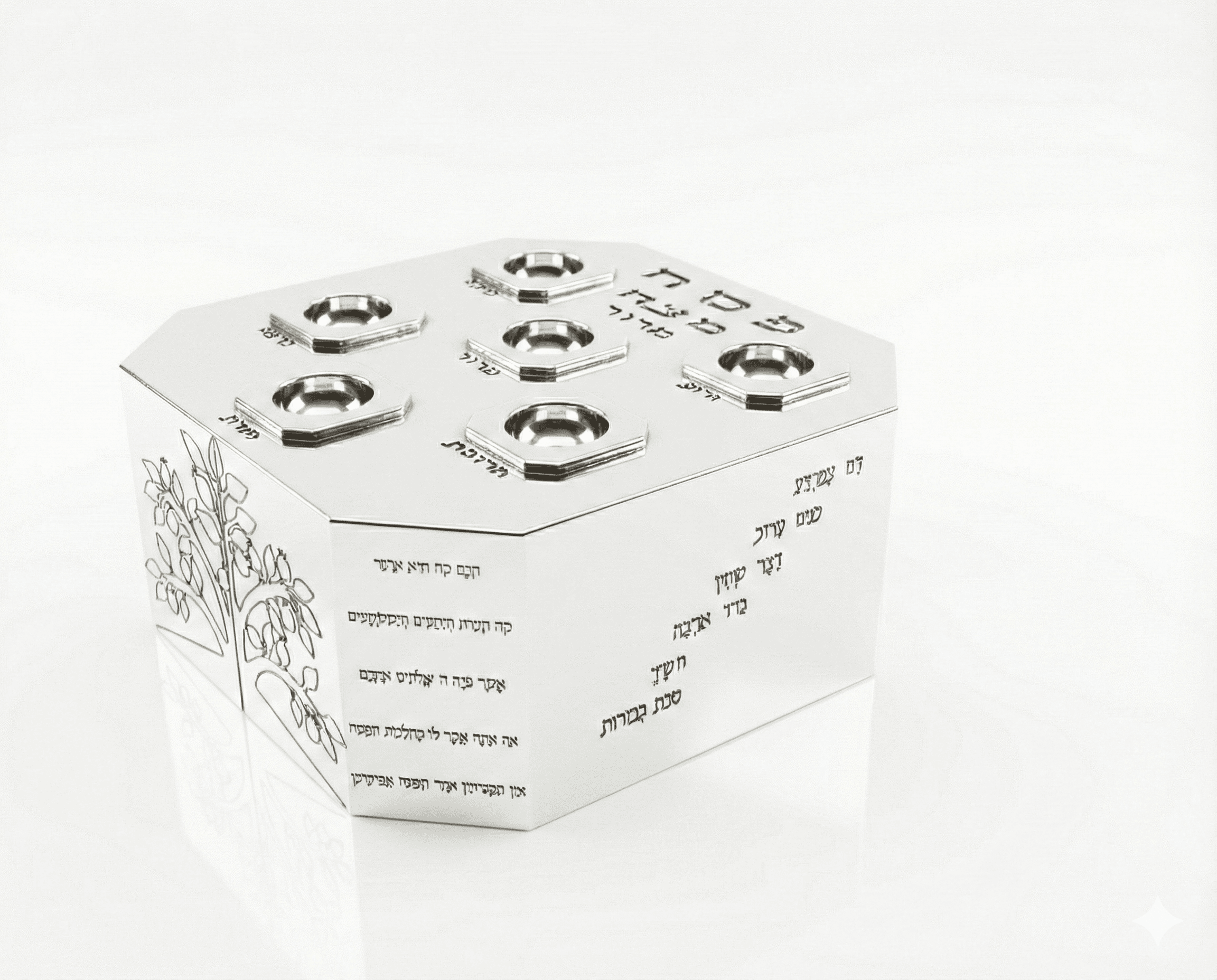 Modern Octagonal Sterling Silver Seder Plate with Three-Leveled - thumbnail 10