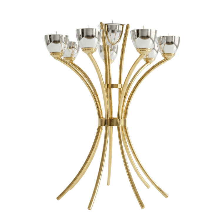 Contemporary Gold Plated Brass Candelabra with Silver Holders