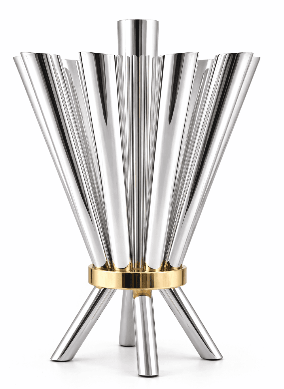 Cone Shape Sterling Silver 8 Arm Candelabra with Gold Plated Ring