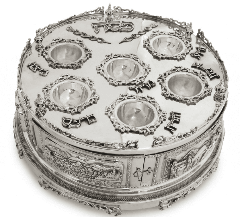 3 Tier Matzah Chamber Pure Silver Seder Plate with Exodus Story