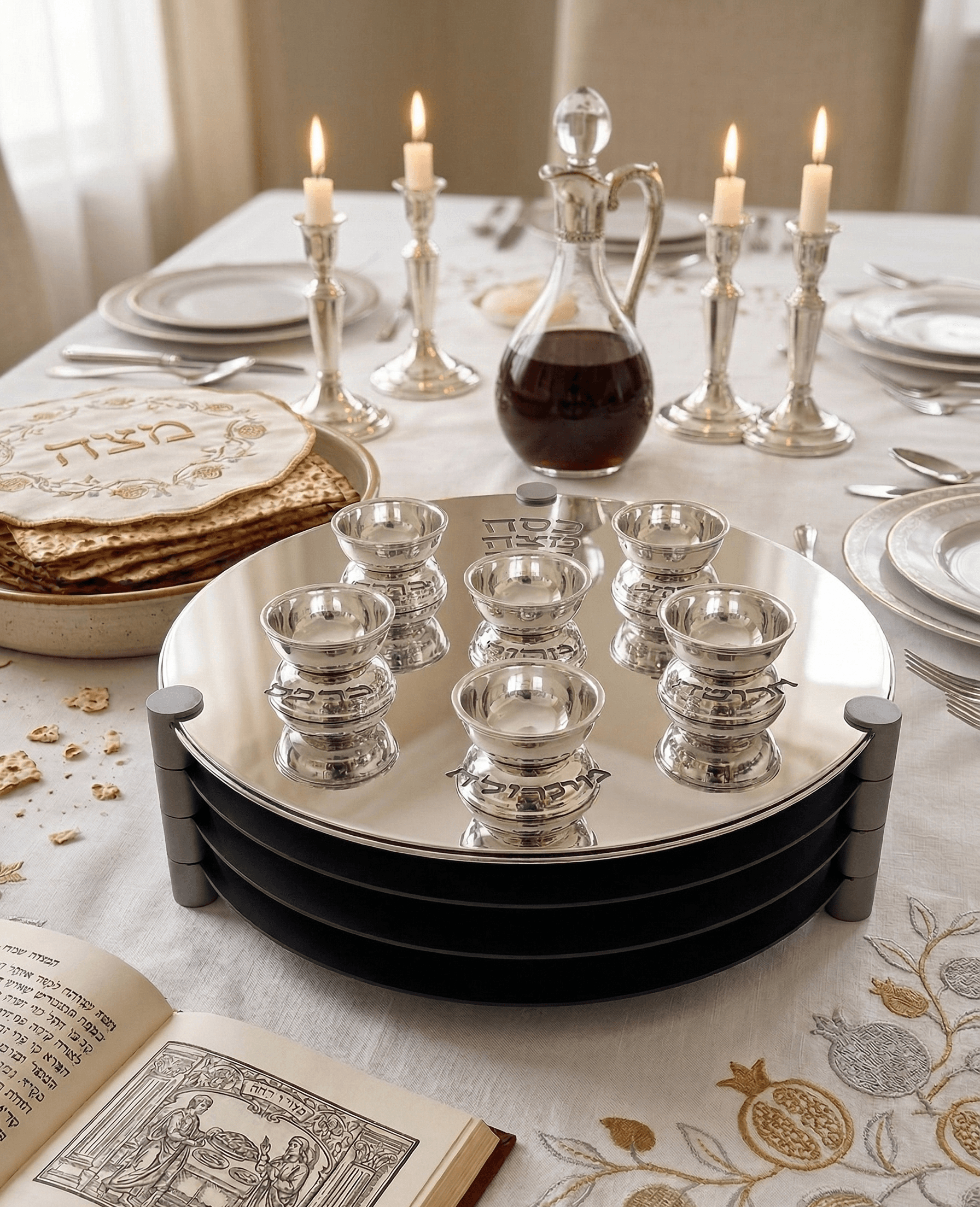Extra Large Modern Silver Passover Seder Plate with Open Body - thumbnail 2