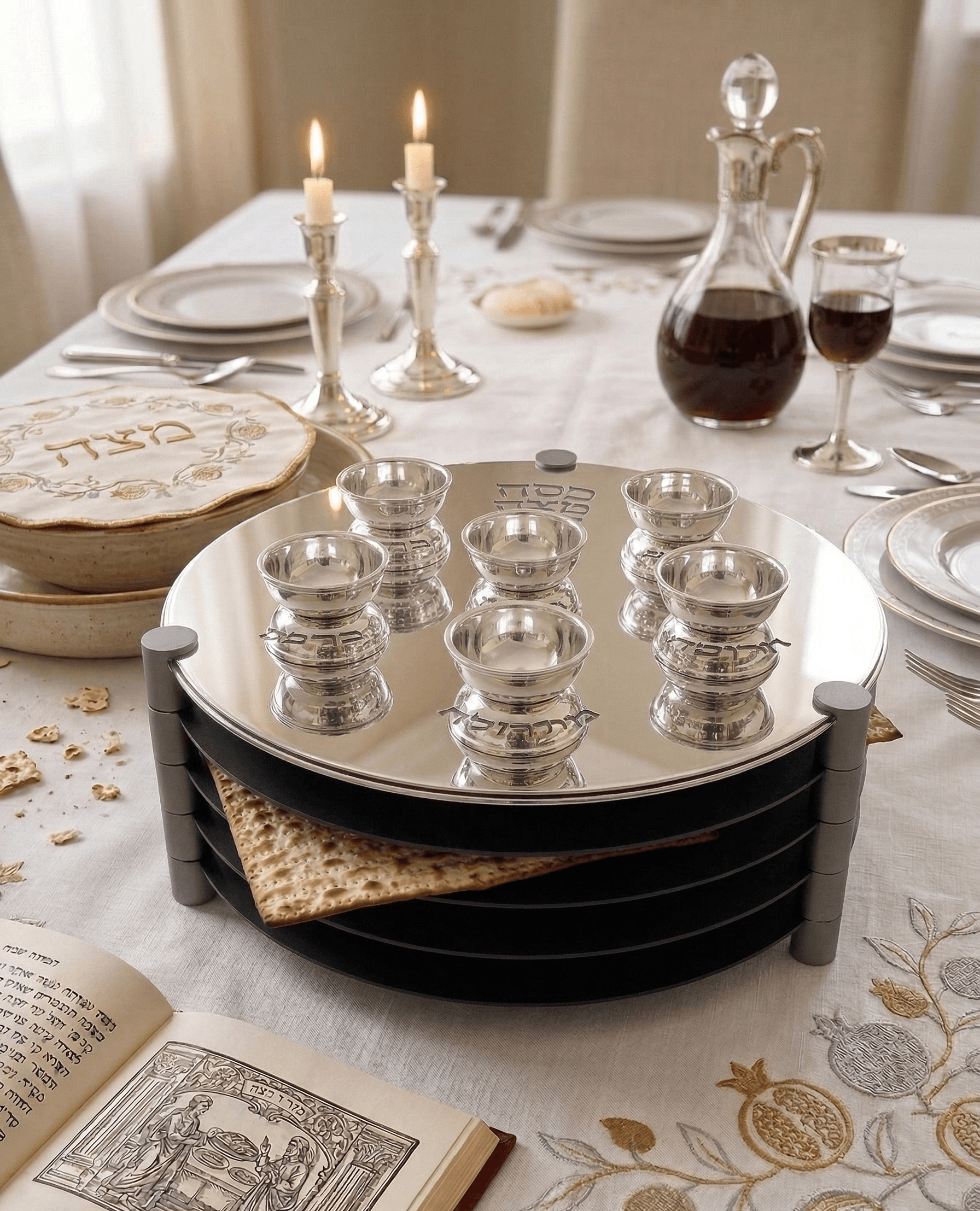 Extra Large Modern Silver Passover Seder Plate with Open Body - thumbnail 9