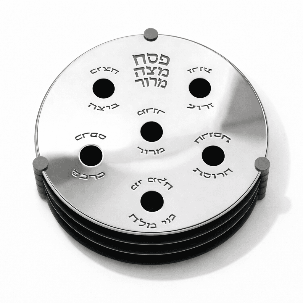 Extra Large Modern Silver Passover Seder Plate with Open Body - thumbnail 8