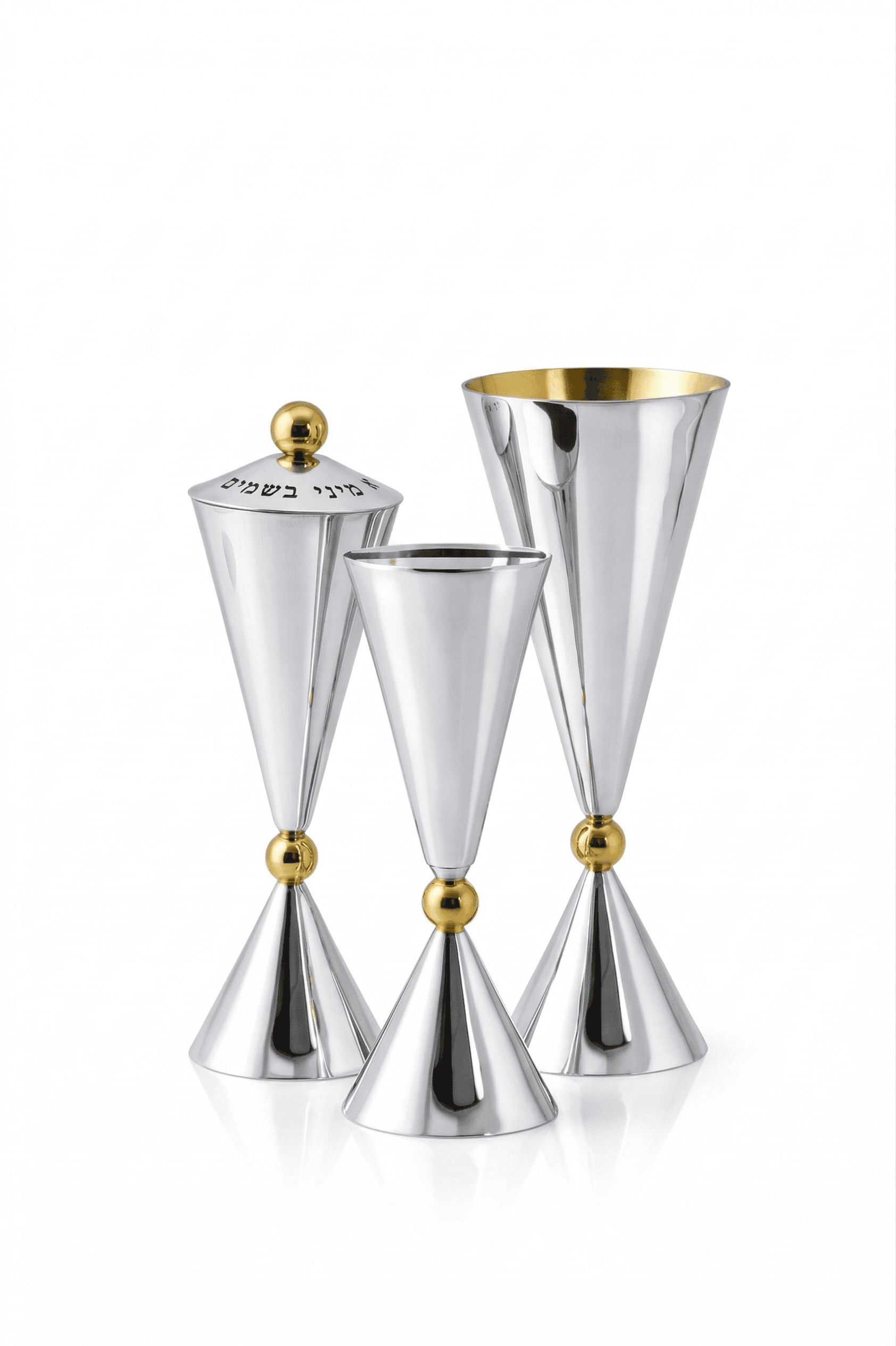 Modern Sterling Silver Conical Havdalah Set With Gold Spheres - thumbnail 2