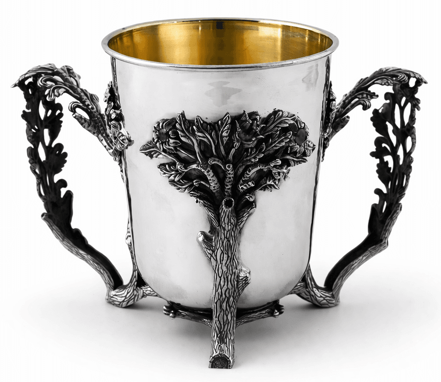 Sterling Silver Amethyst Stones Washing Cup with Branch Handles